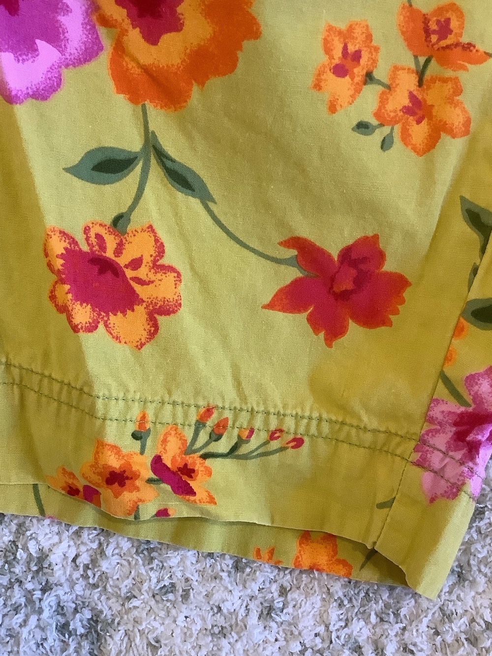 Bright Citrine with Pink & Yellow Floral Drawstring Capri Pants RS Plus Size 1X - Picture 5 of 16